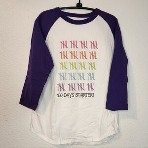 Sport-Tek Purple and White Teacher Shirt - 100 Days Smarter, Size S